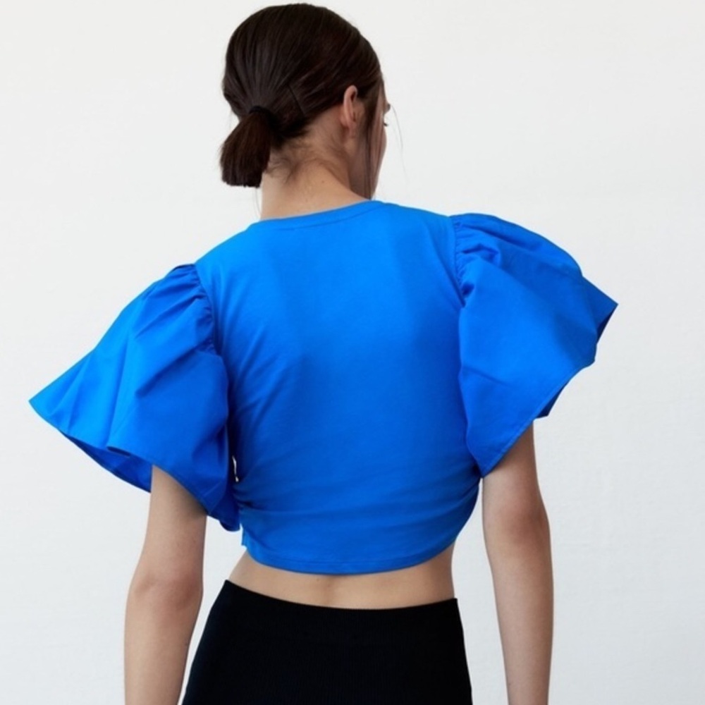 NWT Zara Ruffle Puff Sleeve Crop Top - Picture 2 of 7